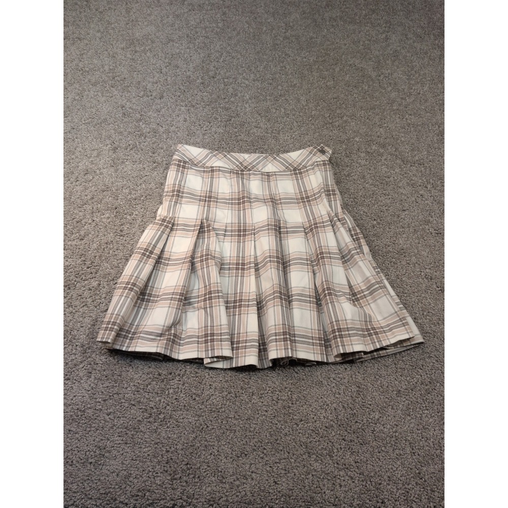 HM Divided Womens Plaid Pleated Mini Skirt Beige Brown Size 0P High Waisted